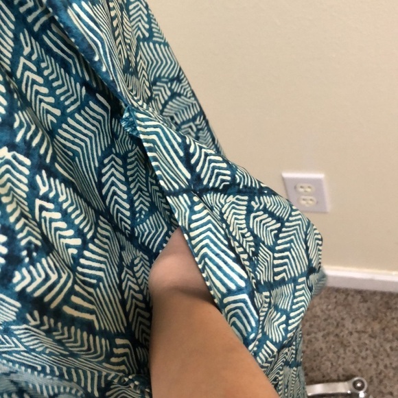 Anthropologie TINY Palms Mini Dress Size Small Teal Blue Cream Ikat - Picture 4 of 11